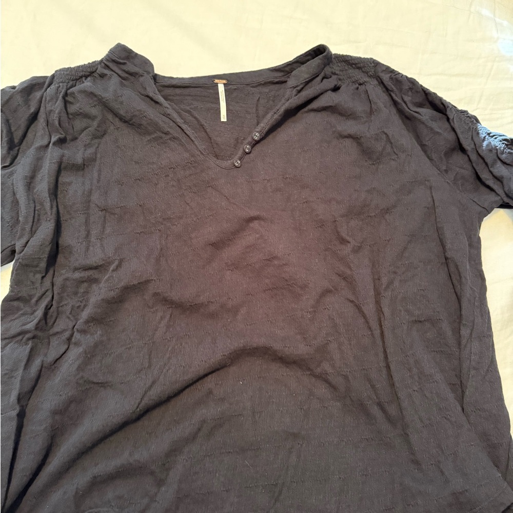 Free People Black V-Neck Top